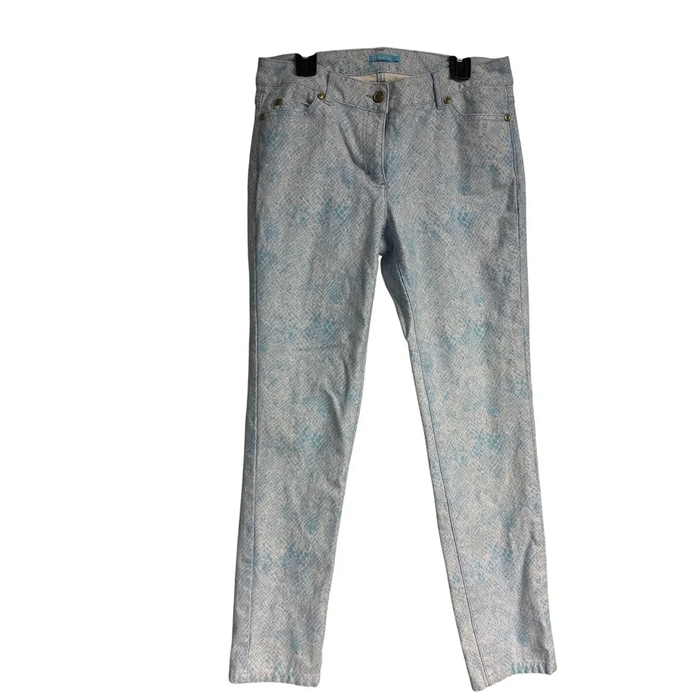 J.McLaughlin Women's Size 4 Lexi Snake Print‎ Slim Leg Jeans  Blue White Flaw